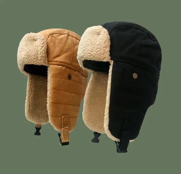 

Men Women Thick Warm Winter Hat Canvas Earmuff Beanie Hat Cycling Skiing Sports Hat Solid Color Army Cap