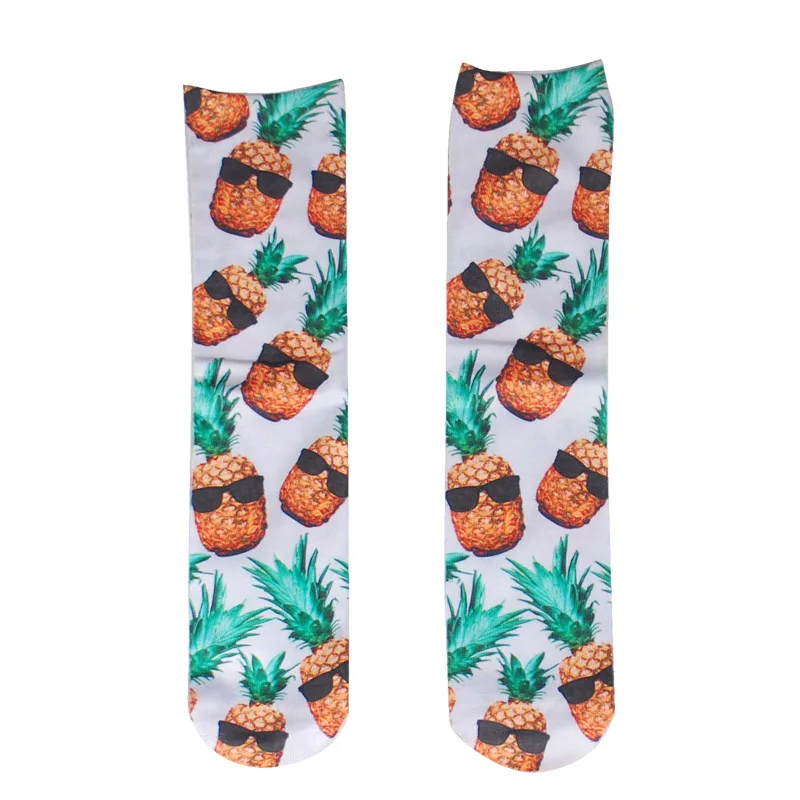 Pineapple Милые носки с обеих сторон, с 3d принтом хот-догов, клубники, фламинго, гамбургеров, пиццы, модные забавные длинные женские хлопковые носки - Цвет: Pineapple