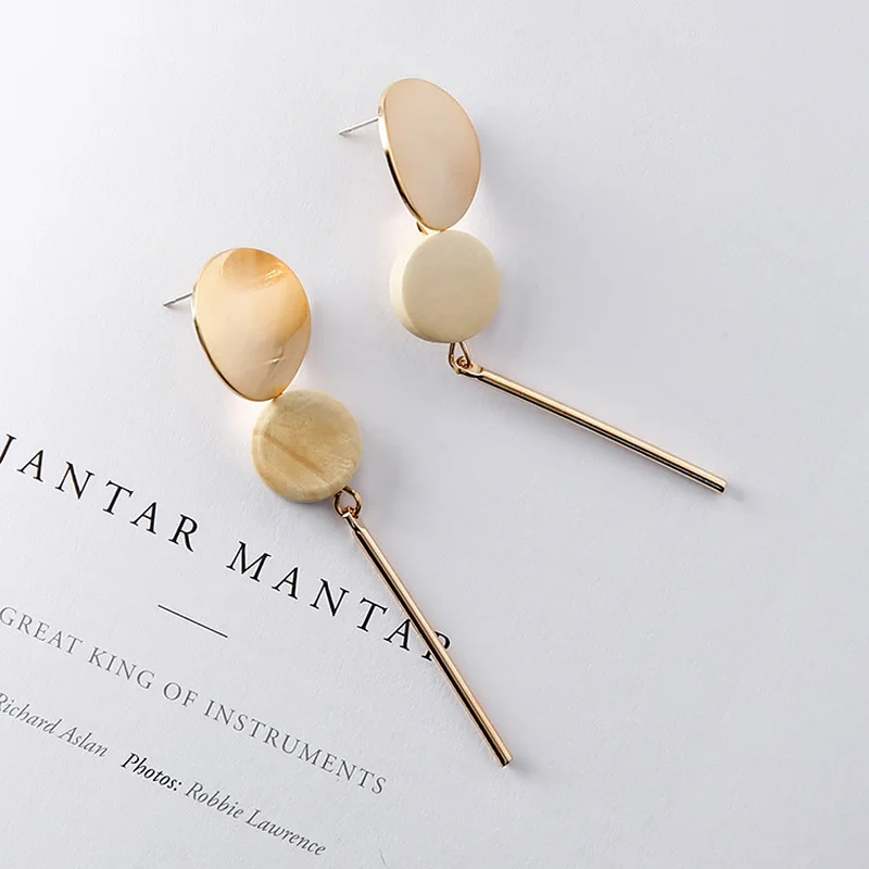 Простые серьги в Корейском стиле геометрические белые деревянные матовые