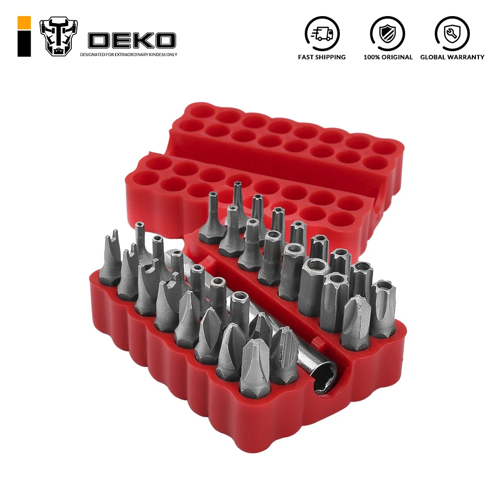 

DEKO PT008 33pcs Security Bit Set with Magnetic Extension Bit Holder Tamper Proof Torq Torx Hex Star Screwdriver Bits Set