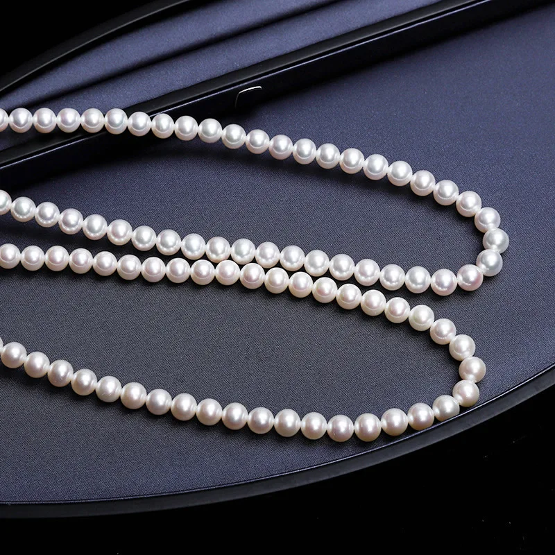 

Natural Freshwater Pearl Necklace 7-10mm Glare Flawless Near Round Beads Silver Color Buckle Women's Jewelry Gift for Girlfriend