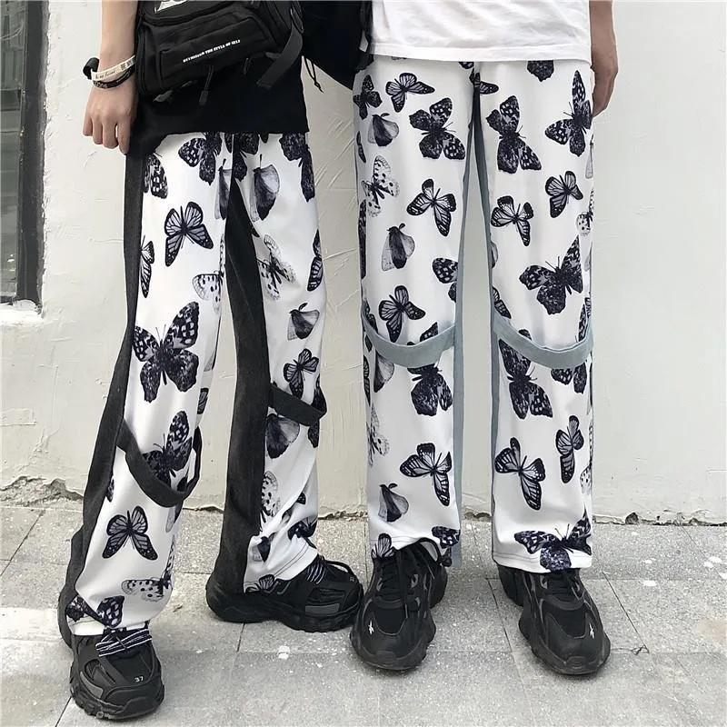 NiceMix бабочка printpan ts пара корейский модный темно хип хоп Лоскутные свободные штаны