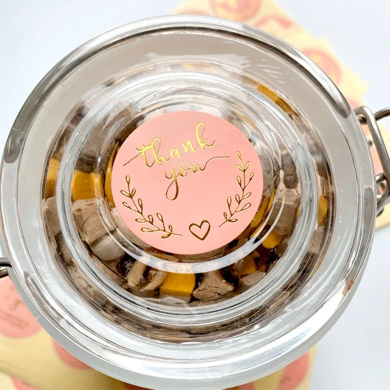 

1200pcs Pink Gold Foil Circle Thank You Heart Sticker Labels For Party DIY Packaging Stationery Stickers