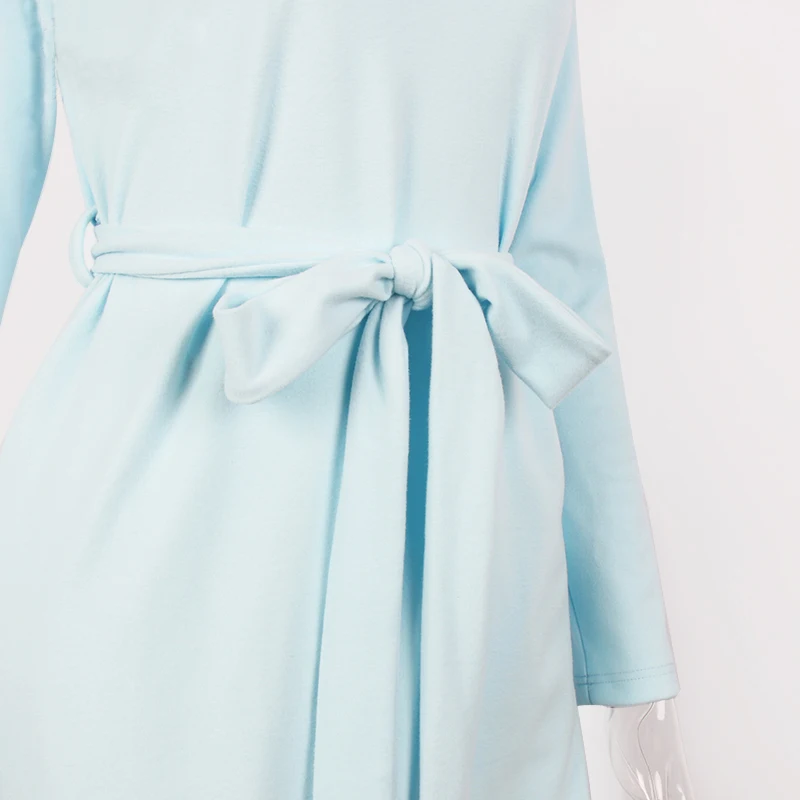 Светло-голубое Бандажное зимнее платье для женщин 2018 осеннее Повседневное до