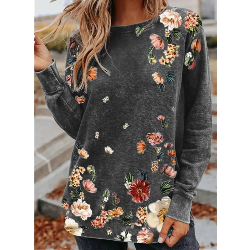 

Elegant Woman Tshirts Printed Women's Shirt Long Sleeve O Neck Loose Plus Size Shirt Women Fashion Casual Tops Streetwear