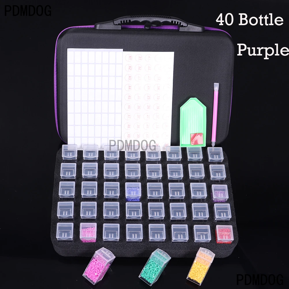 

40 больших бутылочек для алмазной живописи, аксессуары, контейнер, сумка для хранения, чемодан 5D, круглая сумка для инструментов алмазной выш...