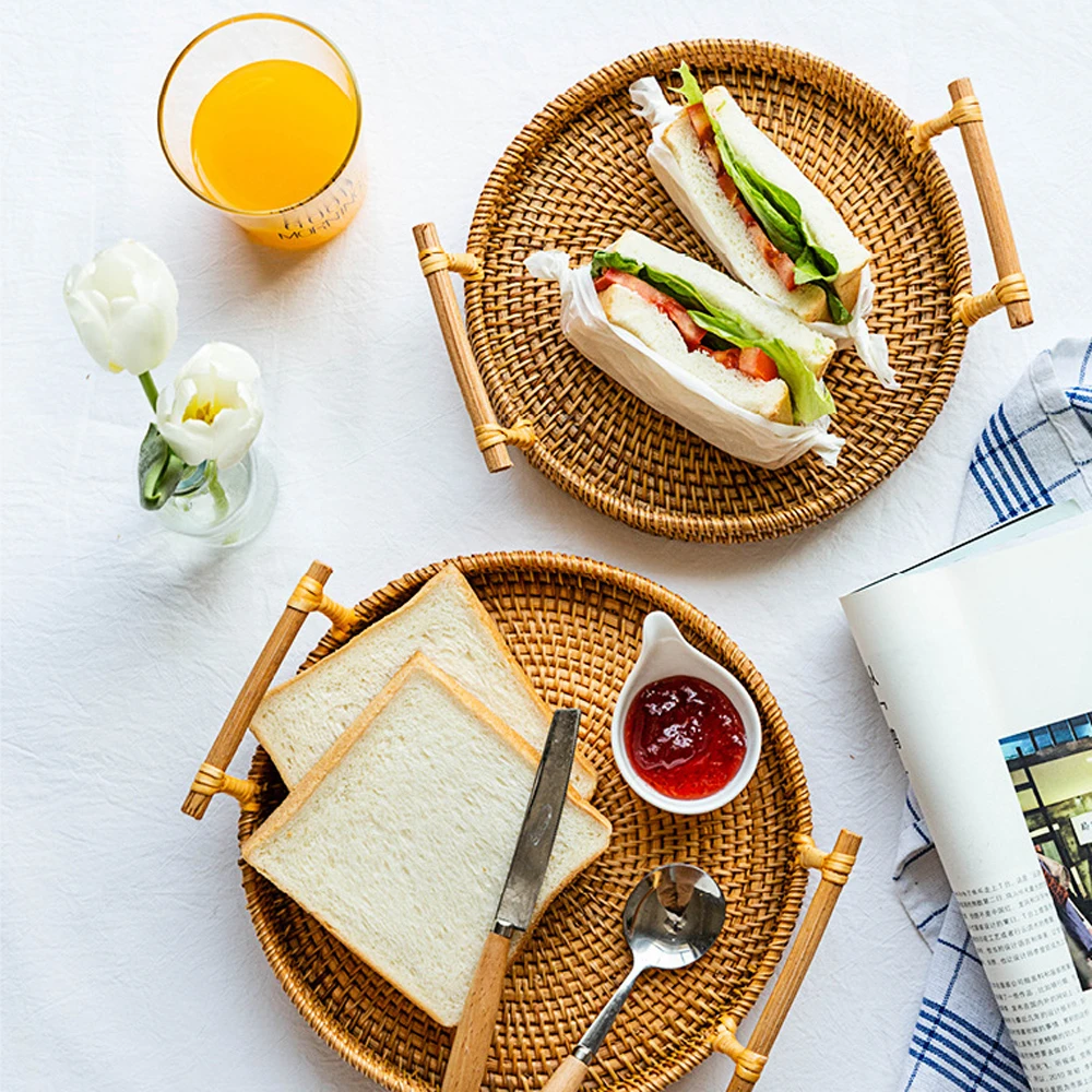 Кухня корзина с фруктами ручной работы Чай лоток плетению ротанга хлеб