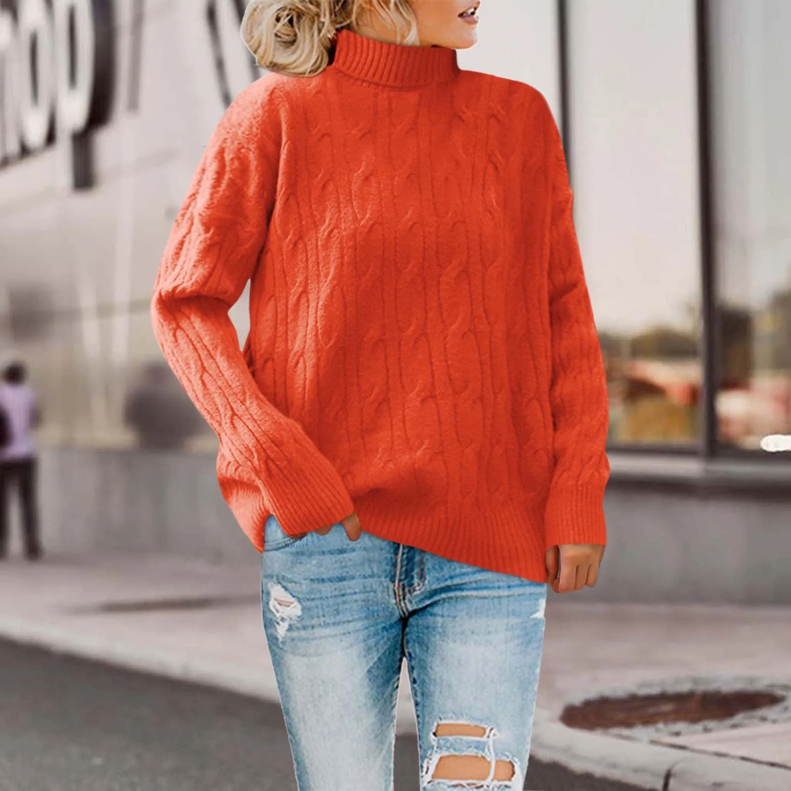 

Women's Vintage Top Blouse Loose Lazy Knit Sweater Casual Turtle Neck Sweater Top Long Sleeve Pullover Top Sweaters For Women