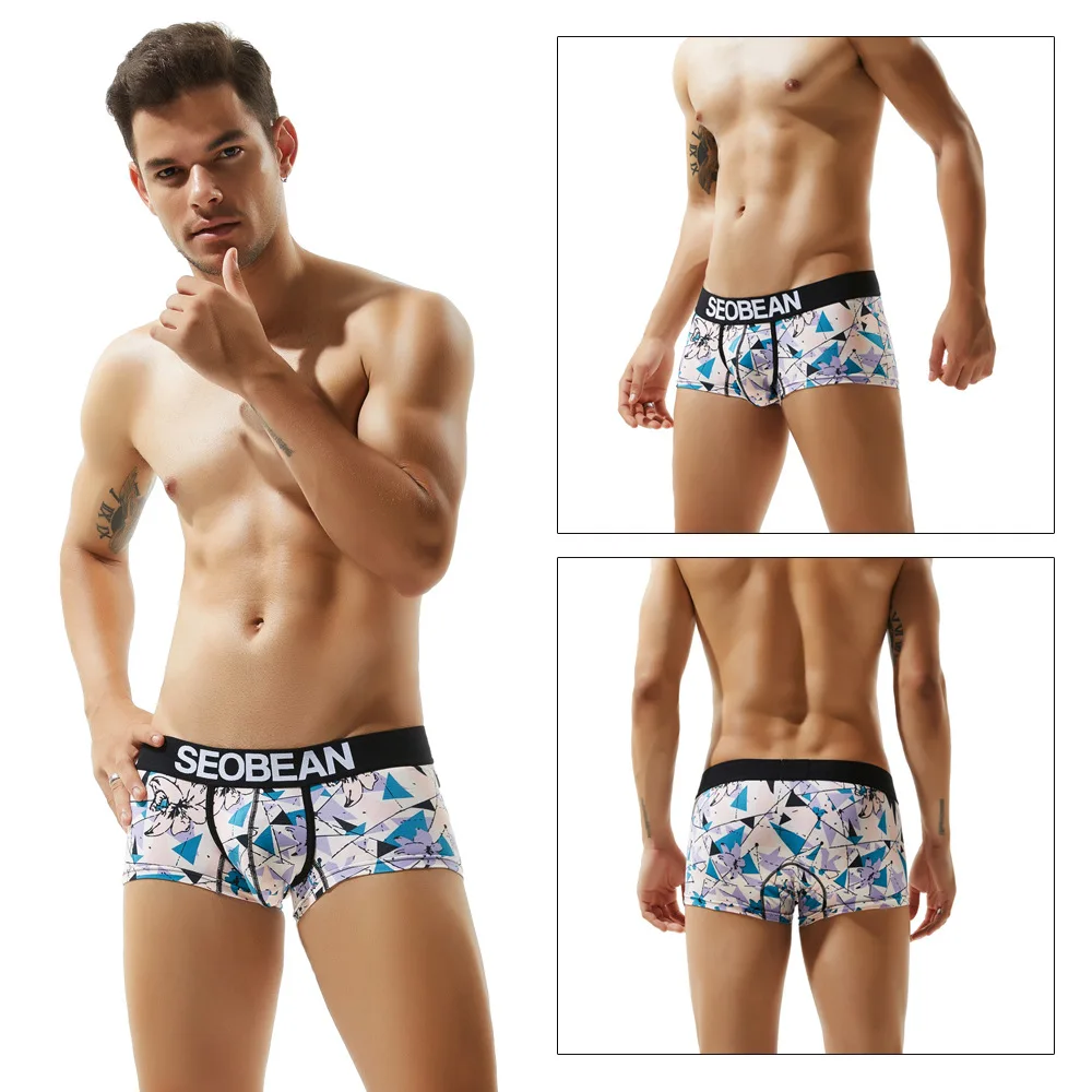 

Новинка 2021, мужское нижнее белье SEOBEAN, трусы-боксеры с индивидуальным принтом, японские и корейские модные мужские пикантные трусы с U-образн...