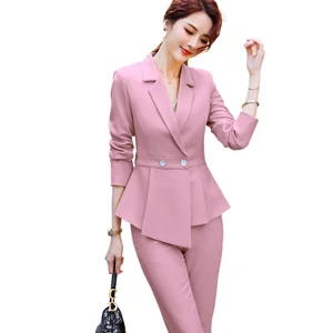 Розовый костюм Женская одежда 2020 осень и зима деловые костюмы из двух частей длинный рукав Тонкий Блейзер и брюки комплект для женщин