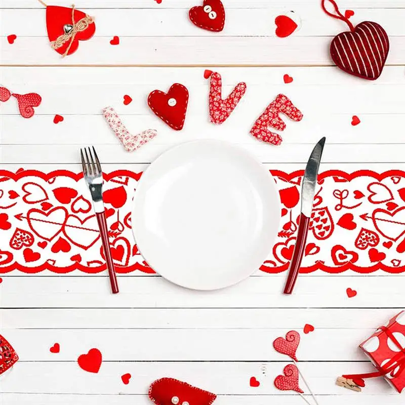 

Cupid Love Red Heart Lace Table Place Runner Mat For Home Indoor Wedding Table Valentine'S Day Decorations Valentine'S Day