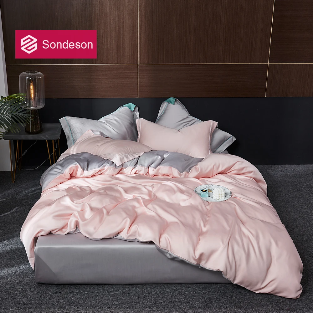 Sondeson Beauty Top Grade 100% Silk Pink Bedding Set 25 Momme Healthy Skin Duvet Cover Fitted Sheet Pillowcase Queen King Set