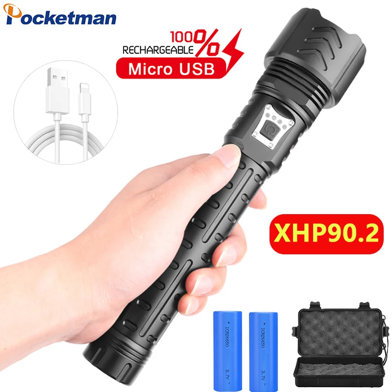 

Самый мощный светодиодный фонарик XHP90.2, тактический фонарь с зарядкой от USB и зумом, ручной фонарь для кемпинга, походов, рыбалки