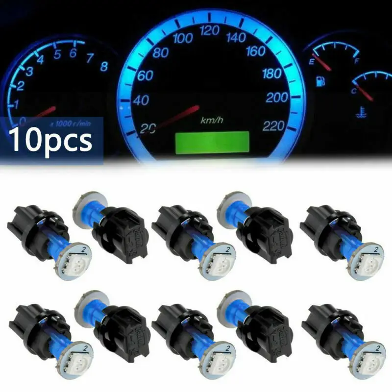 

10x T5 PC74 12V Twist Socket Instrument Panel Cluster Blue Dash LED Light Bulb Decorative Lamp Interior Parts Car Accessories