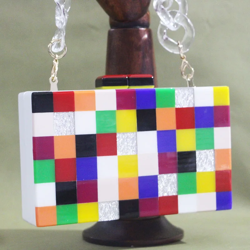 Красочные маленькие квадраты стильная акриловая коробка клатчи кошелек женский