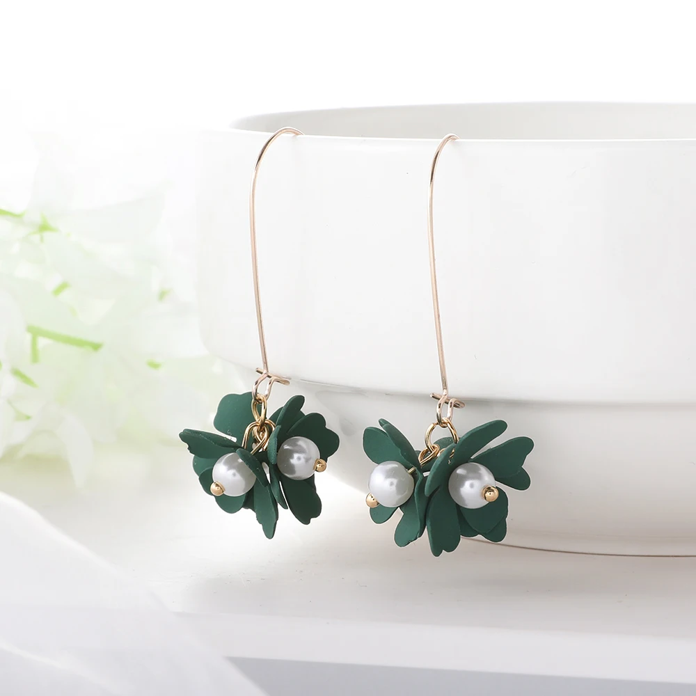

WYBU Summer Style Flower Pendant With Pearl Drop Earring For Women Light Gold Plated Chain Earing Jewel Accessories For Ear Ring
