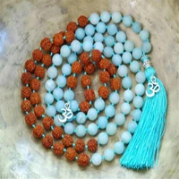 8mm amazonite gemstone rudraksha mala necklace 108 beads chain veins healing energy pray bless handmade wristband