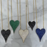 2021 classic fashion women girl jewelry micro pave colorful cz white red blue green zirconia big heart necklace