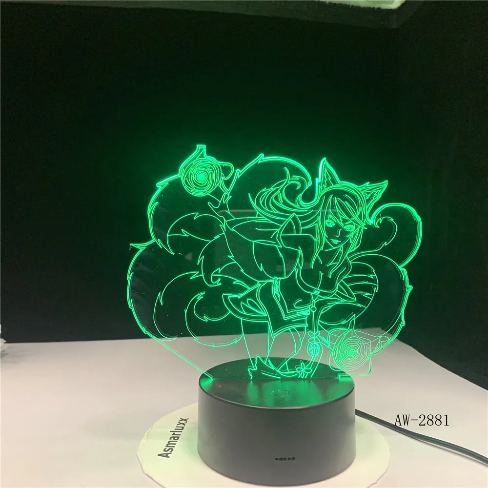 

3D Led Night Light Battery Powered Desk Lamp League of Legends Hero Ahri Lore The Nine Tailed Fox Touch Switch Room Light 2881