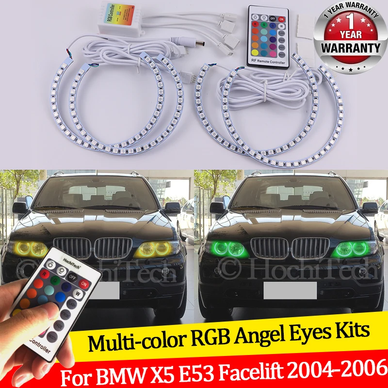 

For BMW X5 E53 Facelift 2004 2005 2006 16 colors RGB Angel Eyes LED Halo Rings RF Wireless Control DRL