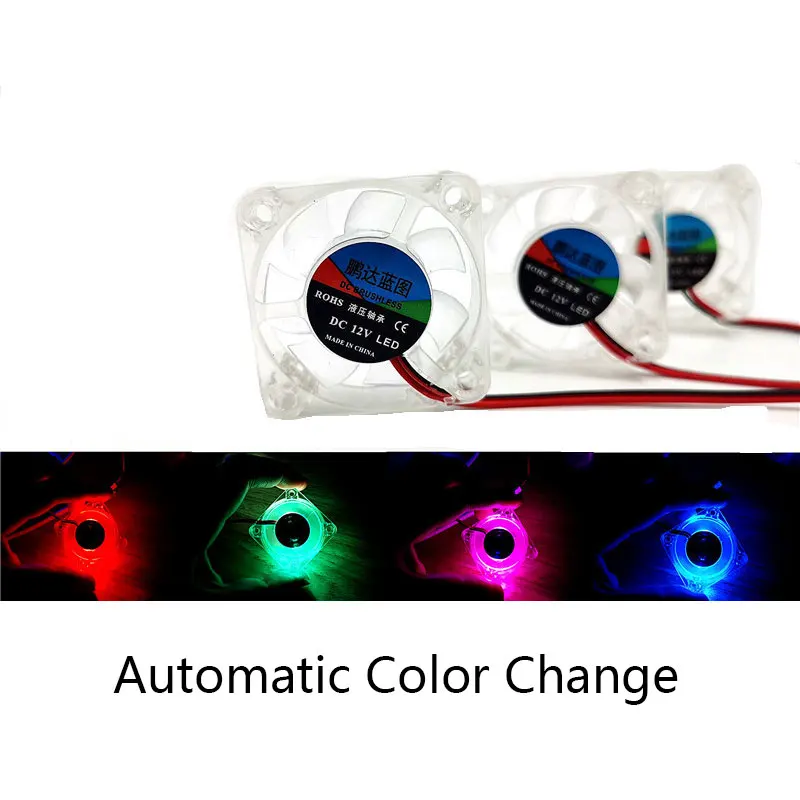 

2pcs 4010 40x40x10mm DC 5v 12v 24v Cooling Fan Automatic Color Change Transparent LED Iight Emitting Hydraulic Bearing 2pin