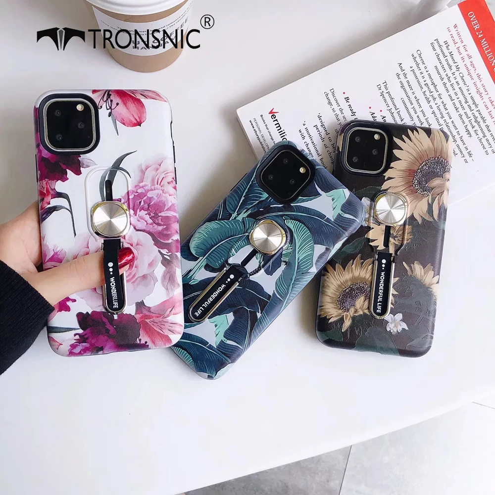 

Magnetic Banana Leaf Phone Case for iPhone 11 Pro Max XR Xs Max Soft Luxury Daisy Green Pink Ring Case for iPhone 7 8 Plus Cover