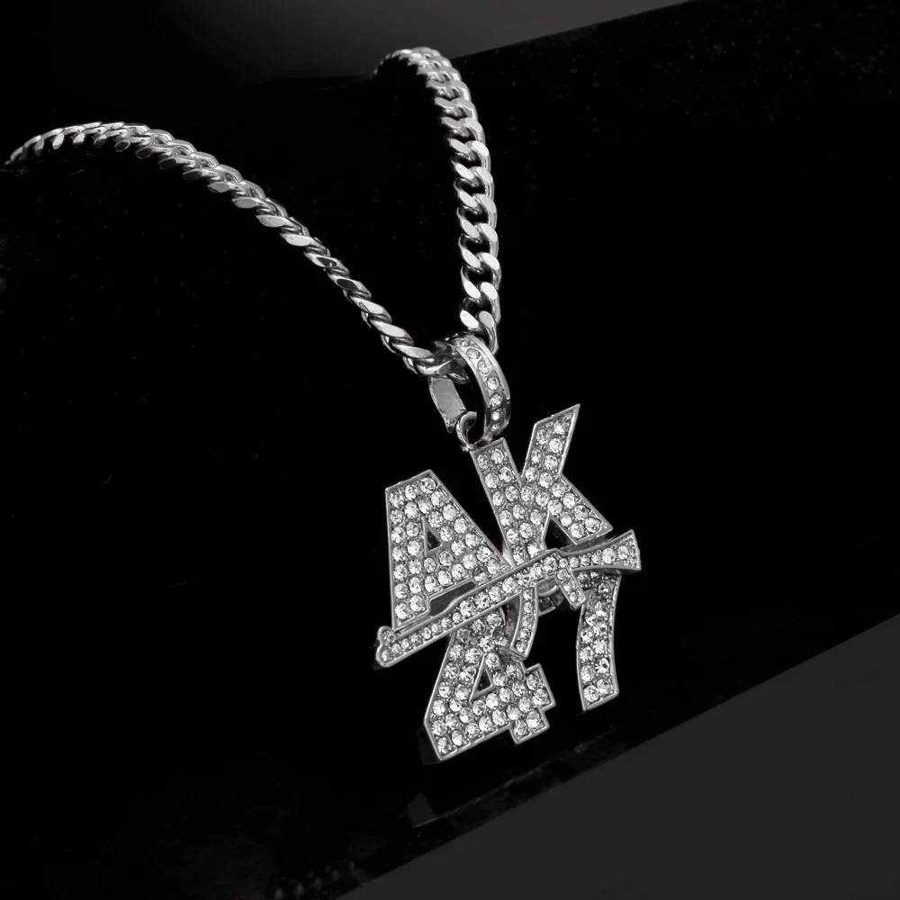 Luxury brand fashion Men's AK47 Pendant charm Necklace Link Steel Cuban Chain Gold Silver Color Hip hop women Jewelry | Украшения и