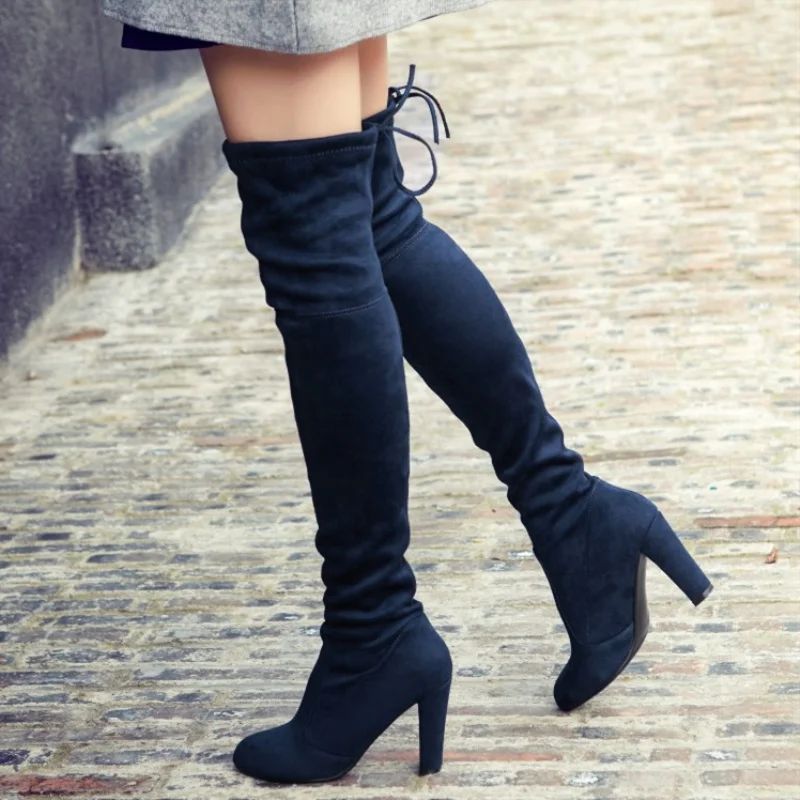 Ботфорты женские на высоком каблуке модные пикантные облегающие ботфорты из