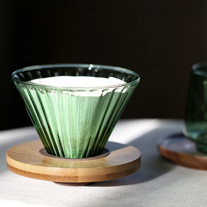 

Glass Coffee Funnel Dripper Wooden V60 Brackets Filter Reusable Filters