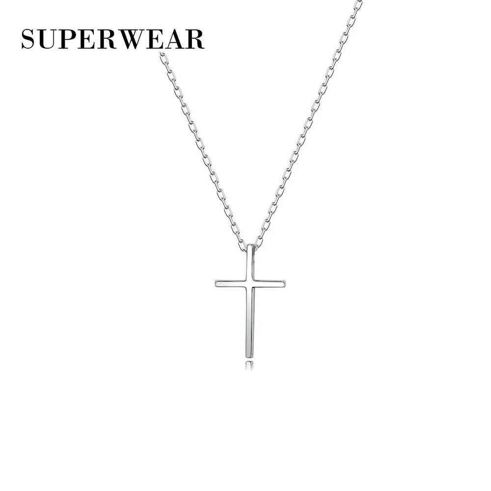 SUPERWEAR Малый крест ожерелье 925 пробы Серебряный корейский слоистый кулон s для