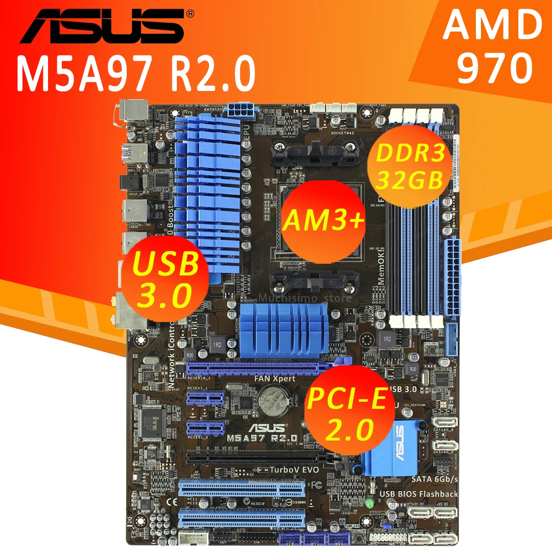 Разъем AM3 + Материнская плата Asus M5A97 R2.0 DDR3 32 Гб PCI-E 2 0 AMD FX Athlon CrossFireX USB3.0 PCI Настольный
