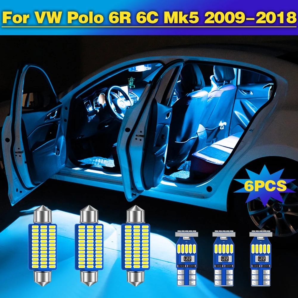 6 шт. светодиодные лампы для салона автомобиля VW Polo 6R 6C Mk5 2009 2010 2011 2012 2013 2014 2016 2017 2018 |
