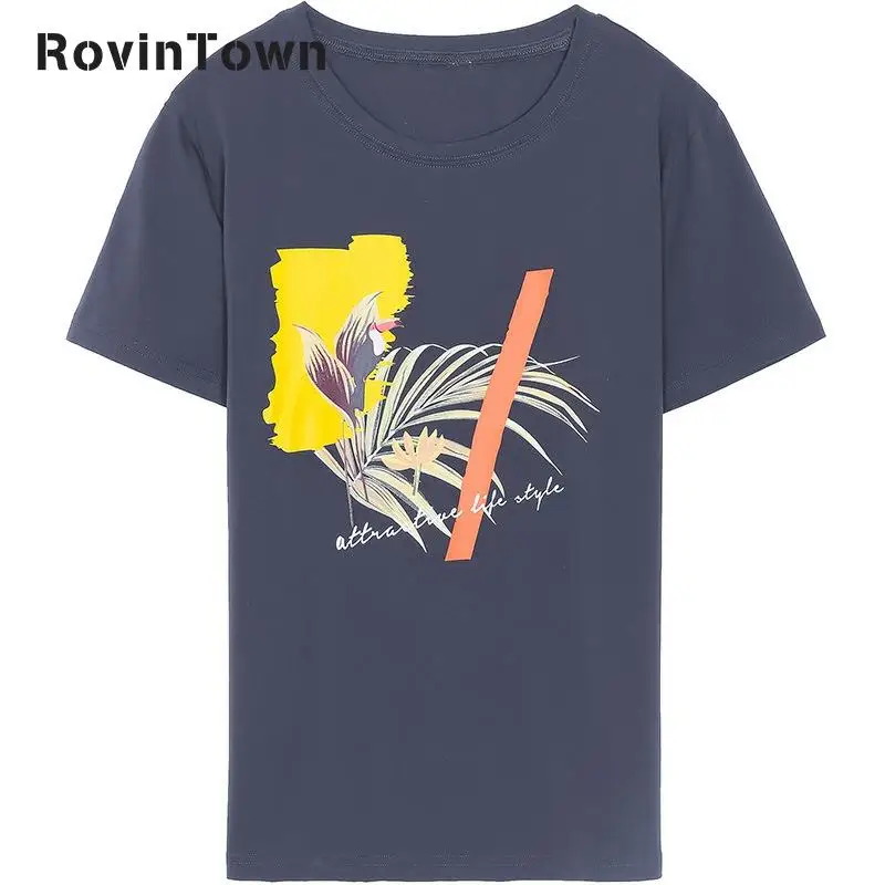 Женская футболка с круглым вырезом Повседневная хлопковая коротким рукавом и