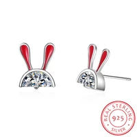 2020 sweet cute animal rabbit 925 sterling silver zirconia stud earrings for women baby girls fashion elegant fine jewelry