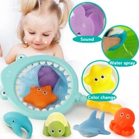 squeeze fishing bathing toys network bag pick up fish kids swimming classes play water bath doll temperature discoloration toys
