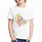 Футболка Dumbo Disney Harajuku, топ с принтом слона, спящего на луне, детская летняя детская одежда с короткими рукавами, футболка для девочек
