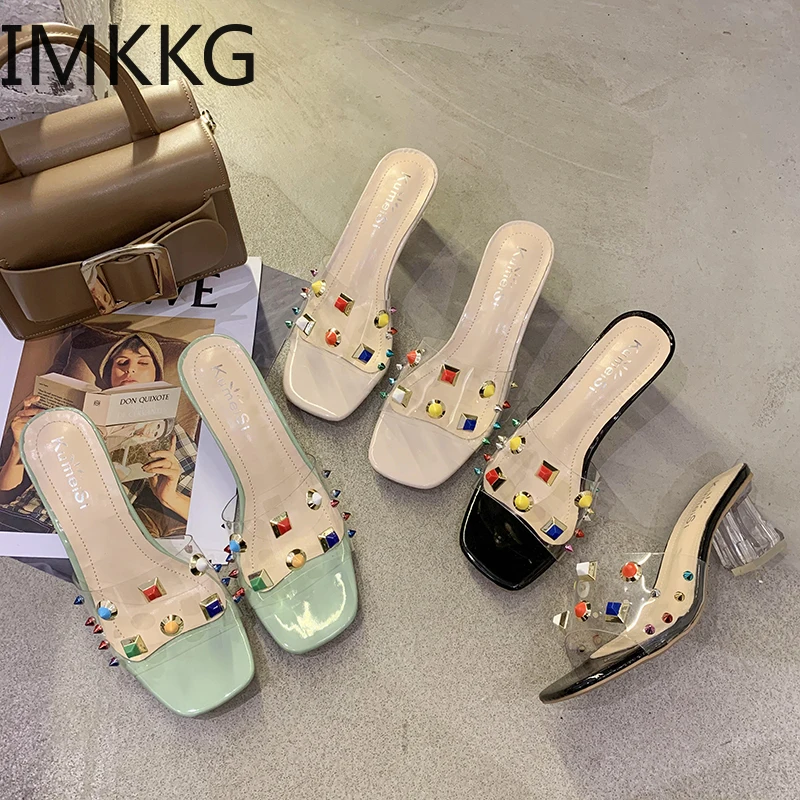 Женские прозрачные тапочки из ПВХ с открытым носком Пикантные женские туфли на