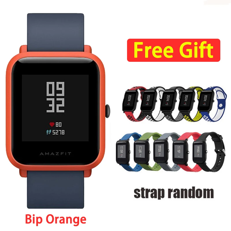 Orange Strap Смарт-часы Amazfit bip с английским/испанским/русским мультиязычным спортом, глобальная версия фитнес-часов - Цвет: Orange Strap