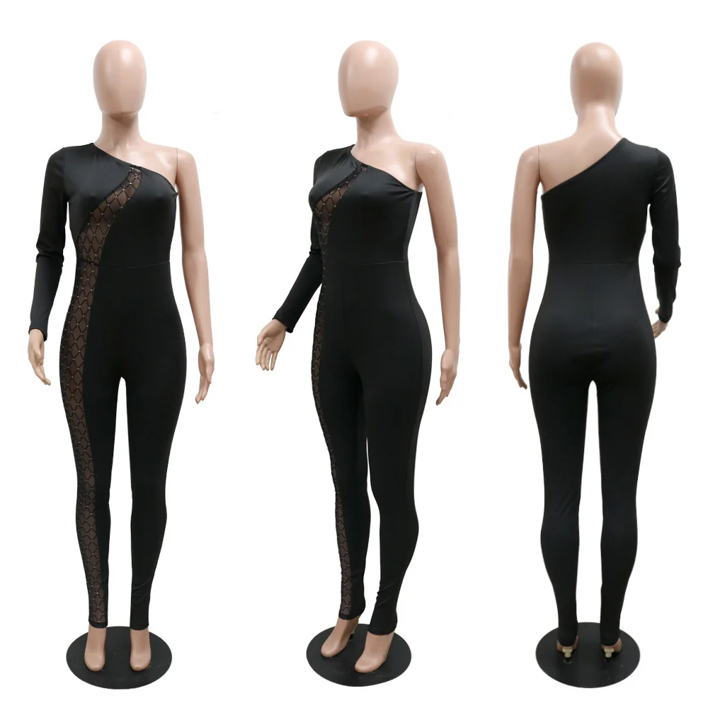 Женский комбинезон на одно плечо с длинным рукавом |