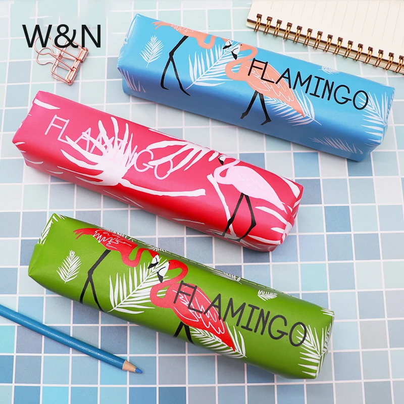 Пенал с фламинго школьный чехол для карандашей девочек студенческие