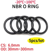5pcs nbr o ring seal gasket thickness cs 6mm od 30300mm nitrile butadiene rubber spacer oil resistance washer round shape black