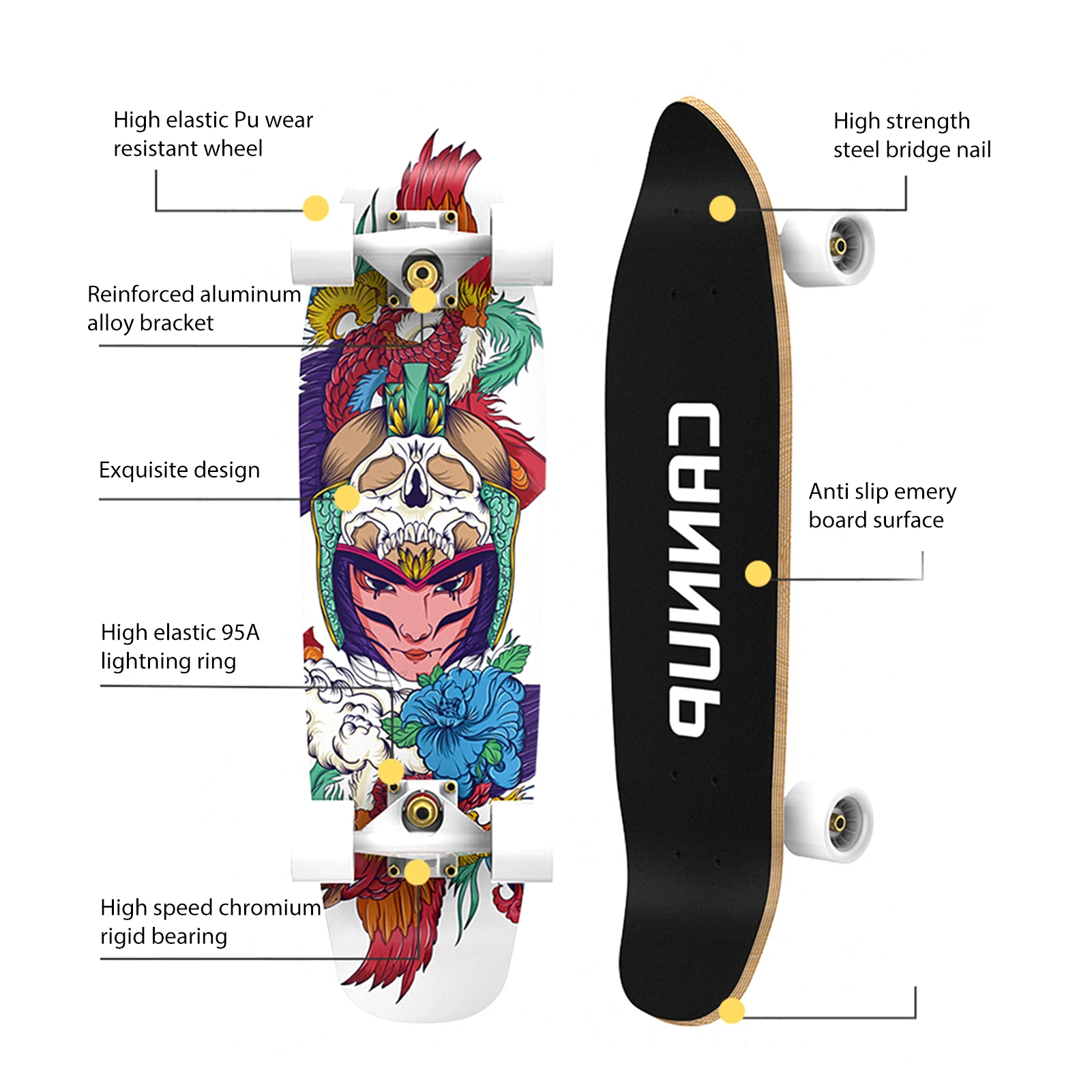 

27-inch Cruiser Skateboard PU 4-wheel Double Tilting Wheel High Resilience Shock Absorption Kids Scooter Highway Mobility Slide
