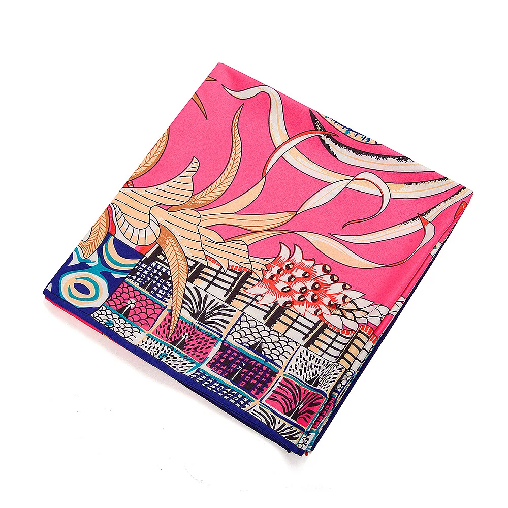 

Summer Women's Scarf 100% Silk 130*130CM Spring Autumn Elephant Print Handkerchief Ladies Turban Big Sunscreen Shawl Beach S21