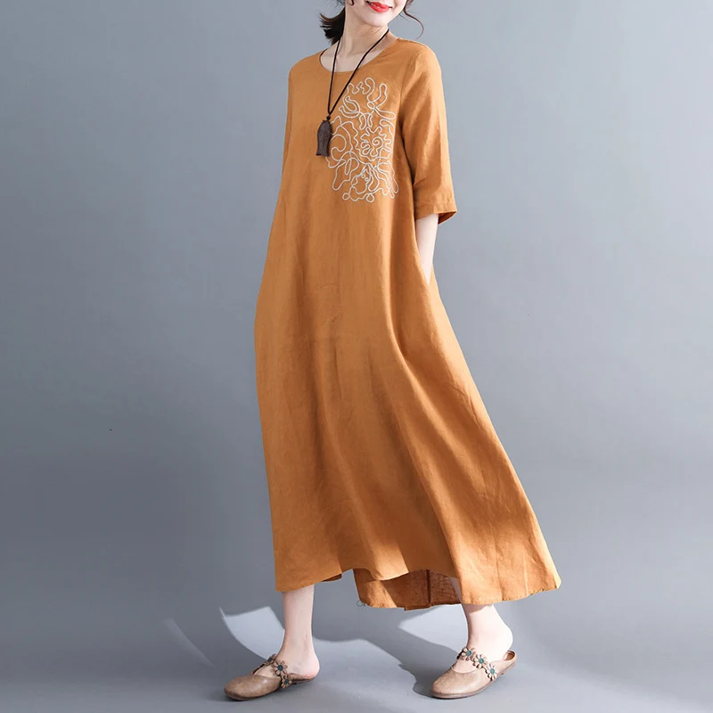 AYUSNUE Spring Summer Long Dress Women Korean Casual Cotton and Linen Red Vintagve Dresses 2020 Vestidos Mujer KJ1996 | Женская одежда
