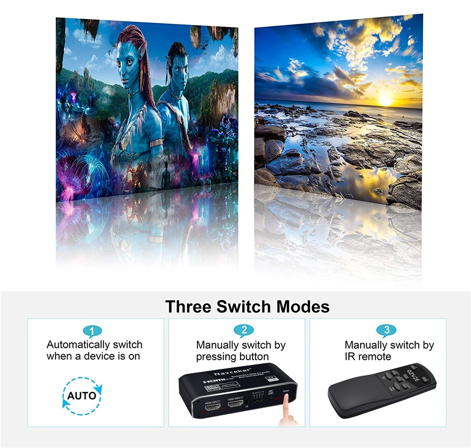 2x1 4K HDMI Switch eARC Audio Extractor With ARC & Optical Toslink HDMI 2.0 Switch 4K 60Hz HDMI Switcher Remote for Apple TV PS4