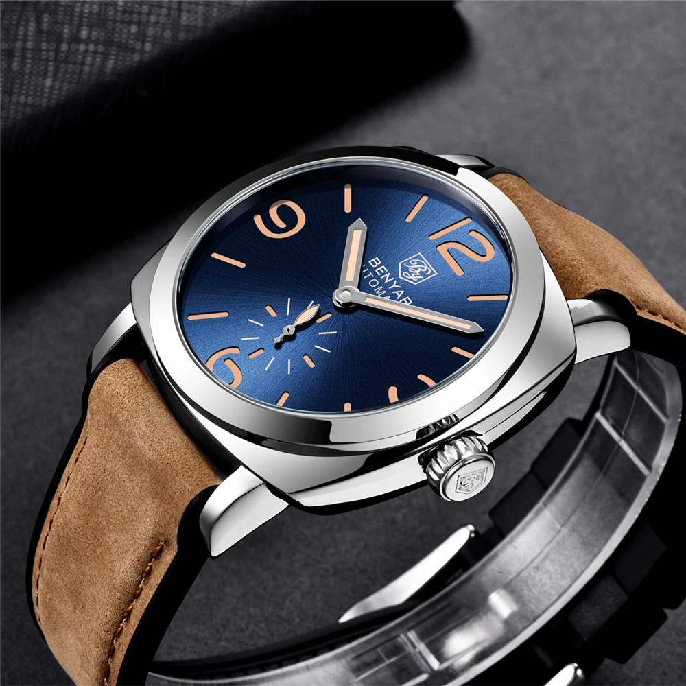 

BENYAR DESIGN Top Men's Watch Luxury Automatic Mechanical Watch Stainless Steel Rubber Waterproof Clock 45mm Oversized Dial men