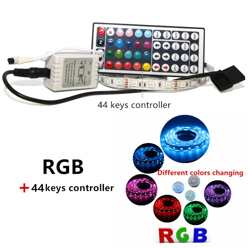 RGB with 44keys Чехол для компьютера, клейкая лента, светильник 5050 SMD, гибкая светодиодная лента 12В, ПК, фоновый светильник, красный, желтый, зеленый, RGB, 12 цветов - Испускаемый цвет: RGB with 44keys