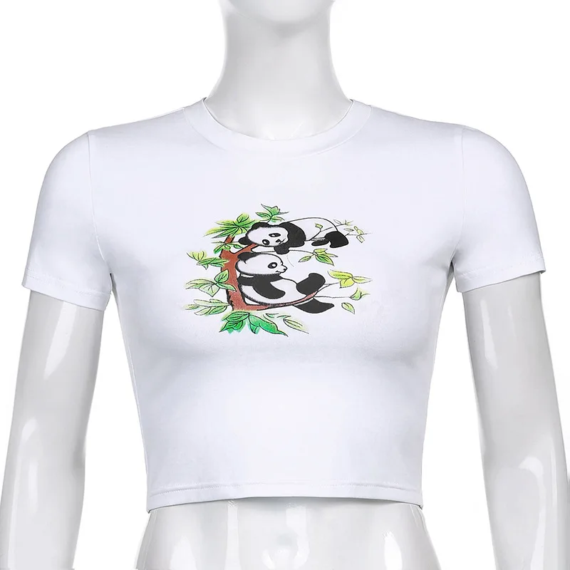 Милое симпатичное животное футболки с рисунком панды Укороченные топы летние