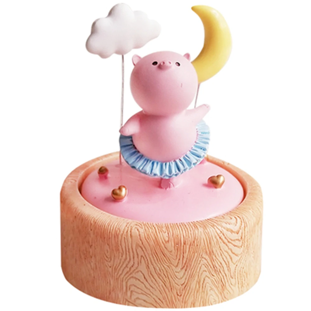 

Pink piggy eight-tone box Hand-shake girl music box cute hair bar wooden girlfriend birthday gift