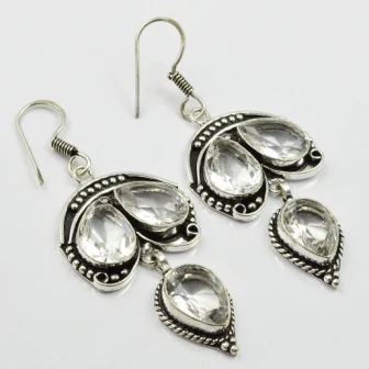 

White Topas , Silver Overlay on Copper Earrings, , 65mm , E2286